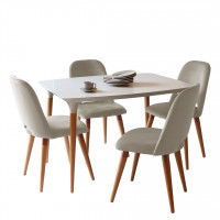 Manhattan Comfort 2-10157511020562 5-Piece HomeDock 45.47 Dining Set with 4 Selina Accent Velvet Chairs in Off White and Beige